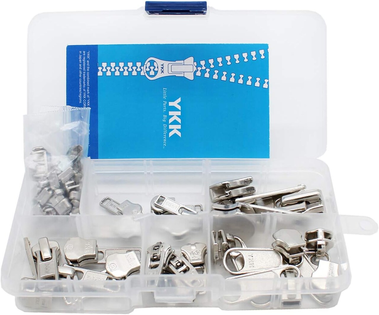 Zipper Repair Kit Solution Metal YKK Assorted Aluminum Slider Easy Container Storage Sets of #3, #4.5, #5, and #10 Include #3, #4.5, #5 and #10 Top - Bottom Stops Both 23 sets-Made in USA